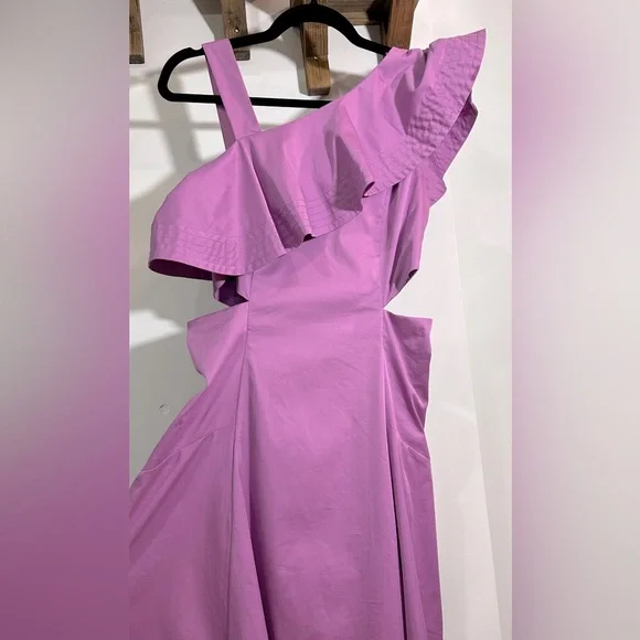 NWT Veronica Beard Beilla Ruffled Cotton Blend Poplin Cutout Midi Dress Purple 2 - Picture 15 of 16
